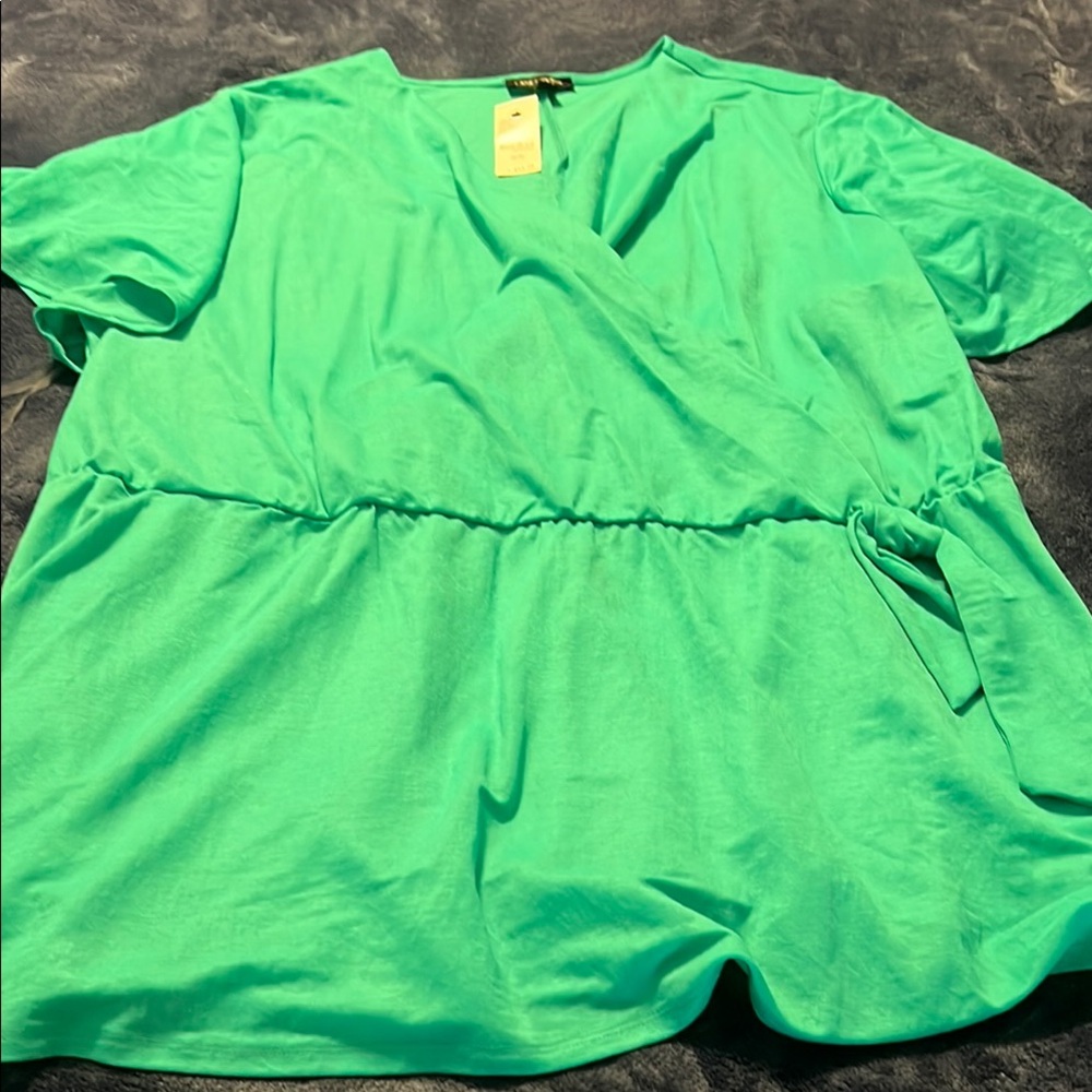 Lane Bryant Green Relaxed Tie Front Blouse